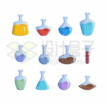 12款卡通玻璃瓶化学实验仪器8536818矢量图片免抠素材