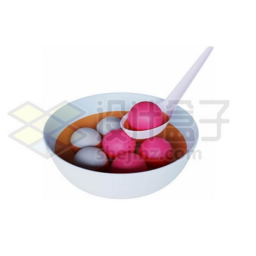一碗白色红色的芝麻糖汤圆元宵节美食3D模型1900069免抠图片素材