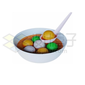 一碗白色黄色绿色彩色芝麻糖汤圆元宵节美食3D模型5953113免抠图片素材