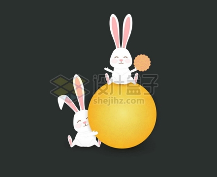 中秋节坐在黄色月亮上的卡通小白兔子玉兔9942319矢量图片免抠素材