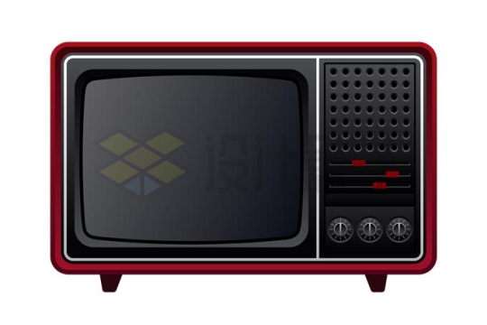 一台红色外壳复古电视机3013744矢量图片免抠素材
