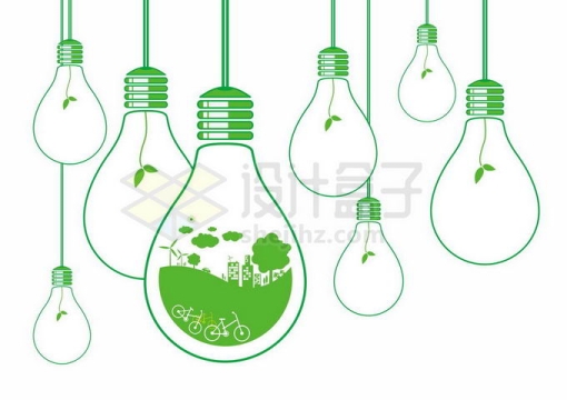 绿色电灯泡象征了清洁能源城市新能源环保主题插画5541859矢量图片免抠素材