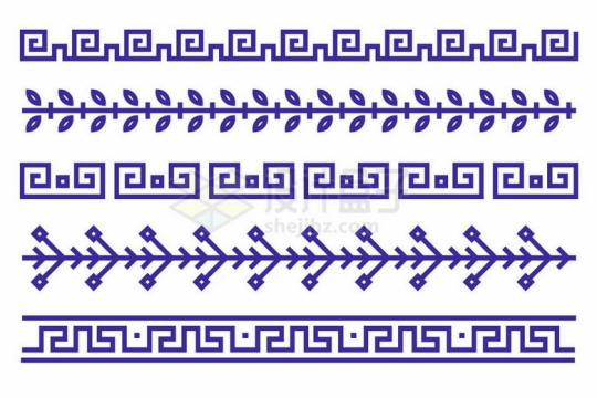 5款紫色回字纹树叶花纹图案边框7419622矢量图片免抠素材
