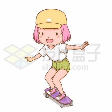 可爱的卡通女孩正在玩滑板8847934矢量图片免抠素材免费下载
