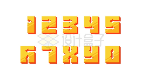 方向箭头组成的橙色创意数字3D立体文字艺术字体1089437矢量图片免抠素材