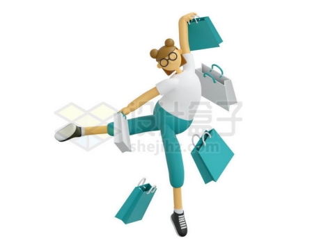 卡通女孩拿着购物袋开心购物3D模型6910671矢量图片免抠素材