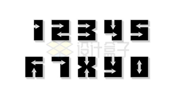 方向箭头组成的黑色创意数字3D立体文字艺术字体7833465矢量图片免抠素材