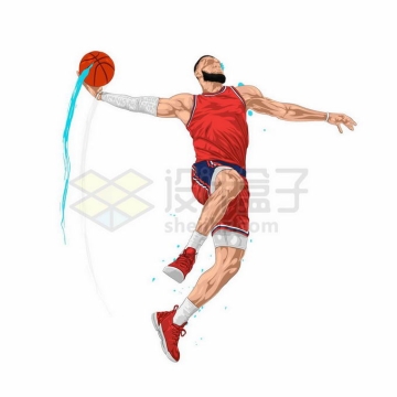 动感手绘风格橙色运动员投篮灌篮扣篮体育插画7625447矢量图片免抠素材免费下载