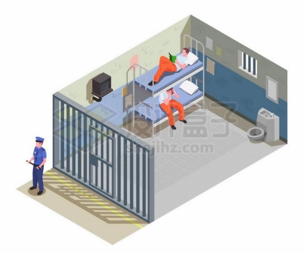 2.5D风格狱警严格看守的监狱牢房设施8973967矢量图片免抠素材免费下载