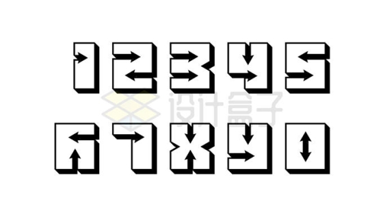 方向箭头组成的白色创意数字3D立体文字艺术字体9156615矢量图片免抠素材