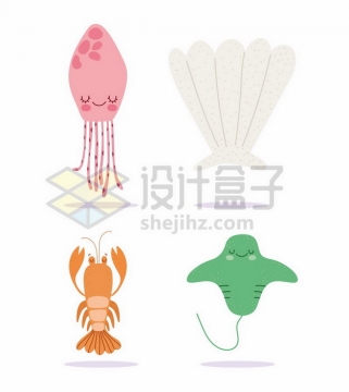 超可爱卡通水母扇贝龙虾鳐鱼海洋动物儿童插画662944png图片素材