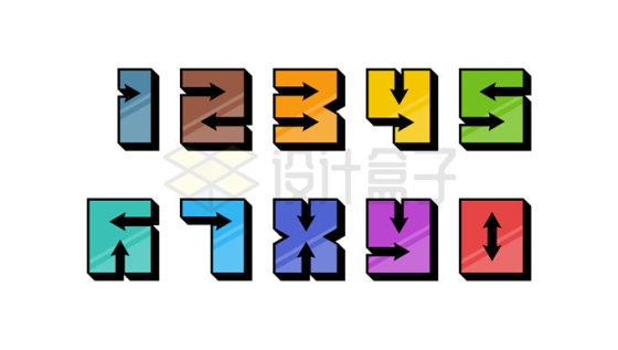 方向箭头组成的彩色创意数字3D立体文字艺术字体9156615矢量图片免抠素材