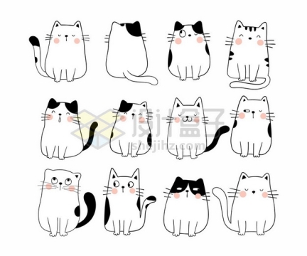 12款超可爱的卡通猫咪奶牛猫3853792矢量图片免抠素材