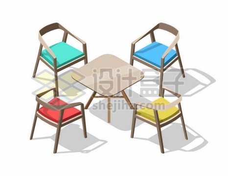 2.5D风格四张椅子和桌子6428475矢量图片免抠素材
