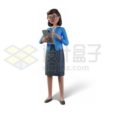 卡通女教师操作平板电脑3D人物模型5437123PSD免抠图片素材