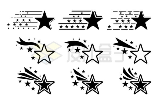9款飞行中的五角星图案黑白色插画5124877矢量图片免抠素材