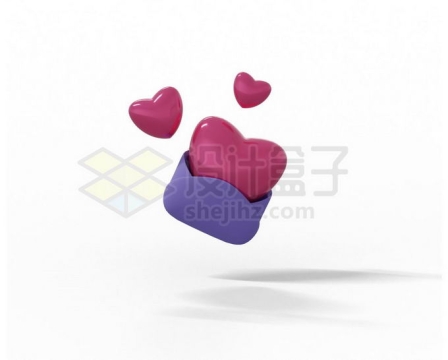 打开的信封中的红心爱心传递情人节3D模型3201521矢量图片免抠素材