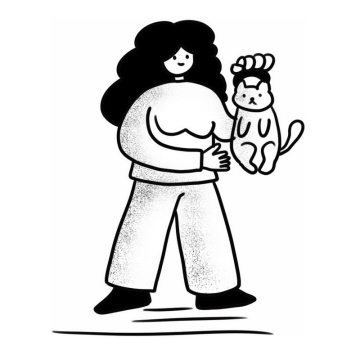 手绘黑白插画风格拎着猫咪的女人8816152PSD图片免抠素材