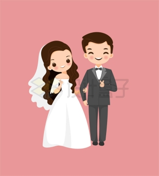 手挽手的卡通新娘新郎新婚夫妇5929064矢量图片免抠素材
