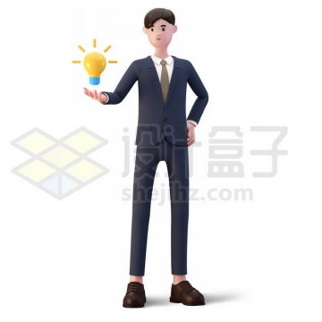 卡通商务人士拿着电灯泡象征找到解决方法3D人物模型6200344PSD免抠图片素材