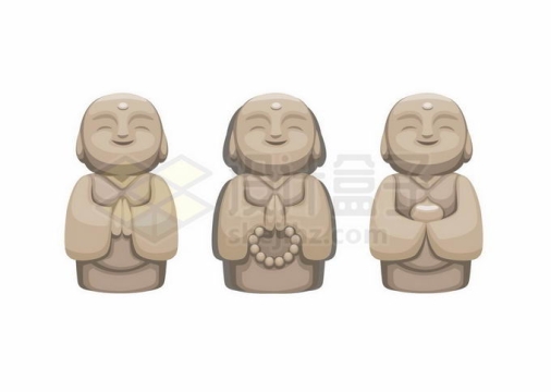 眯眼微笑的三尊石像佛教菩萨5327326矢量图片免抠素材