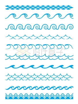 10款蓝色波浪海浪花纹图案2731553矢量图片免抠素材