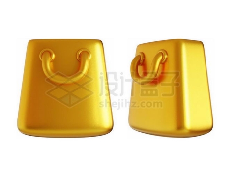 2个不同角度的金黄色金属光泽卡通购物袋3D模型3961185矢量图片免抠素材