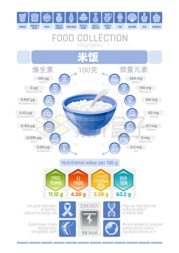 米饭所含维生素和微量元素营养成分示意图9501235矢量图片免抠素材