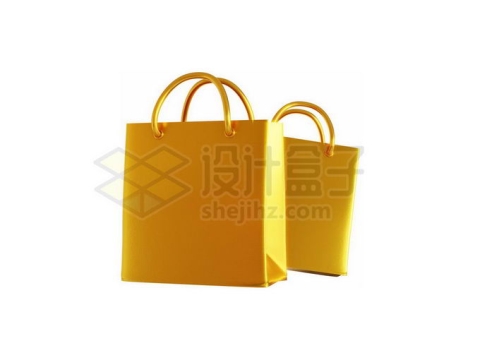 2个金黄色金属光泽购物袋3D模型9660495矢量图片免抠素材