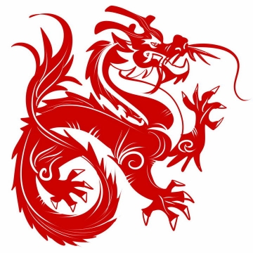 红色剪纸风格张牙舞爪的中国龙神龙图案png图片免抠素材