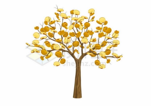 一棵大树上挂满了金币金钱树摇钱树9595440矢量图片免抠素材