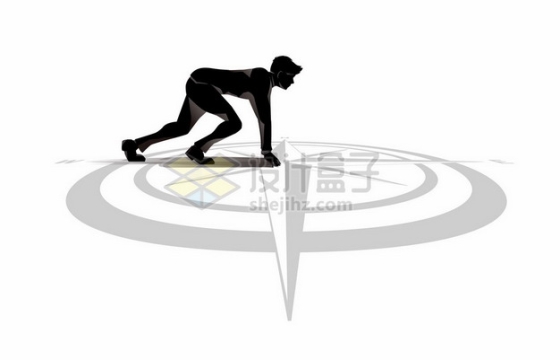 起跑姿势的人物剪影站在指南针图案上6057281矢量图片免抠素材
