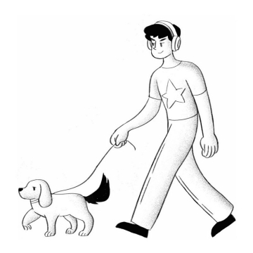 手绘黑白插画风格遛狗的男人1619218PSD图片免抠素材