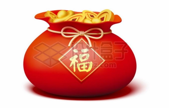贴着福字的红色福袋中装满了金币金元宝新年春节配图5194501矢量图片免抠素材