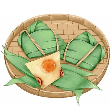 竹盘中的肉粽子蛋黄粽子蜜枣粽子端午节美味美食4151500免抠图片素材