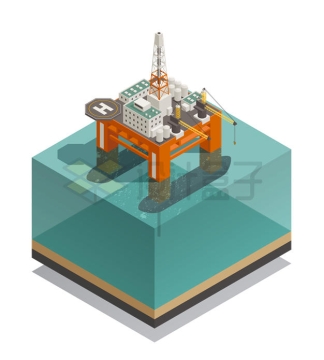 2.5D风格海上的浮动式石油开采平台钻井平台9240572矢量图片免抠素材