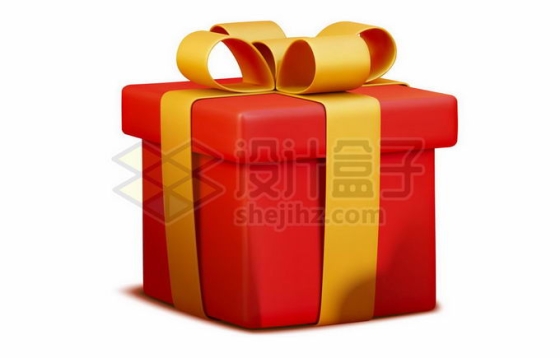 金色丝带包装的红色3D立体礼物盒3732749矢量图片免抠素材