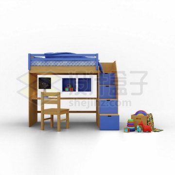 卡通宿舍儿童房交错式双层床3D模型4462169矢量图片免抠素材
