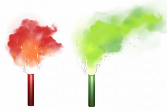 发出红色和绿色火焰烟雾效果的燃烧棒照明棒png图片免抠矢量素材