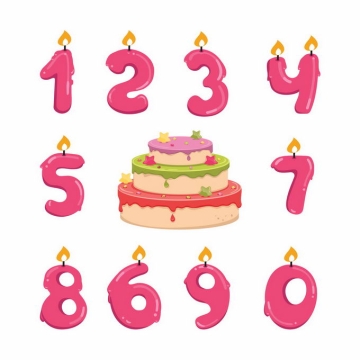 红色生日蜡烛数字蜡烛和生日蛋糕3479375矢量图片免抠素材