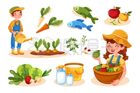 卡通农民和各种蔬菜插画3108913矢量图片免抠素材