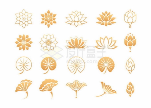 各种中国风金色莲花荷叶图案5050364矢量图片免抠素材