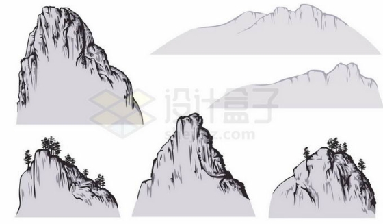 6款中国传统画中的高山图案5470694矢量图片免抠素材