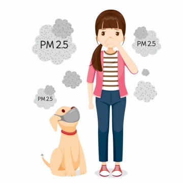 咳嗽的女孩和狗狗PM2.5空气污染空气质量指数1782158矢量图片免抠素材