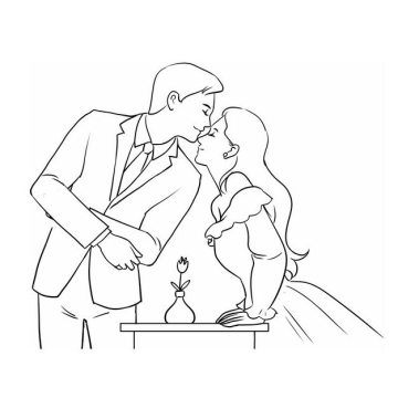 亲吻鼻子的情侣情人节手绘线条素描插画116289免抠图片素材