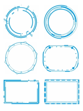 6款蓝色科技风格圆环和方框文本框信息框6618009PSD图片免抠素材