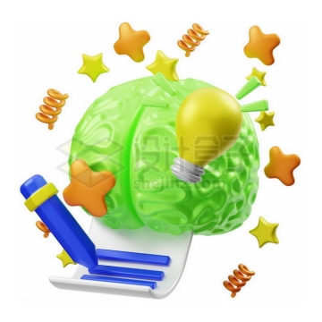 绿色大脑分泌多巴胺学习的快乐3D模型6488977免抠图片素材