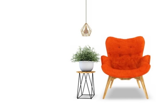 红色沙发椅和简约风格的花盆和吊灯等家具3519822免抠图片素材