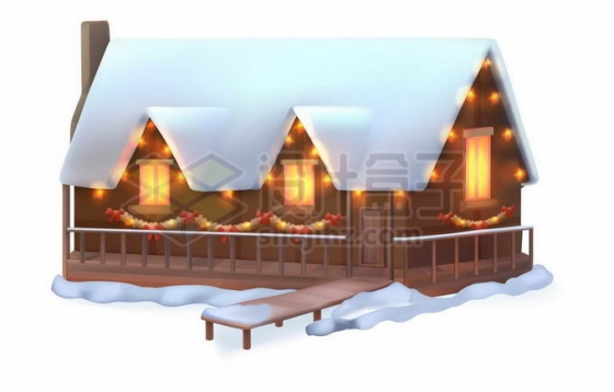冬天里亮着灯被大雪覆盖童话中的卡通小房子4336972矢量图片免抠素材