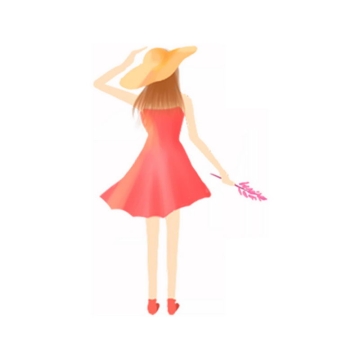 戴草帽身穿红色裙子的女孩背影手绘插画8306764PSD图片免抠素材